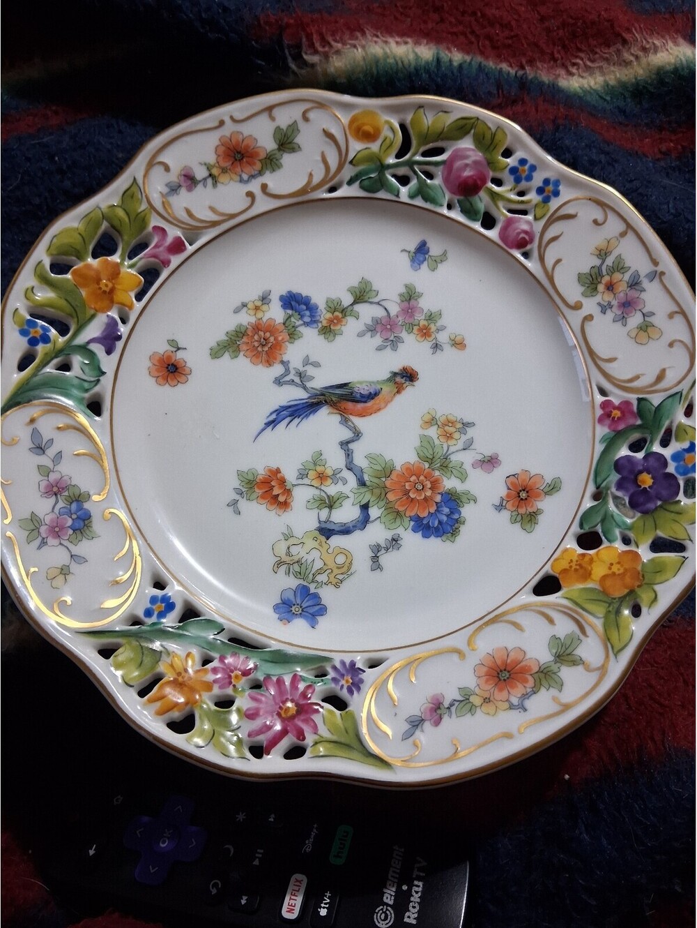 Union T Porcelain Floral and Bird Decorative Plate